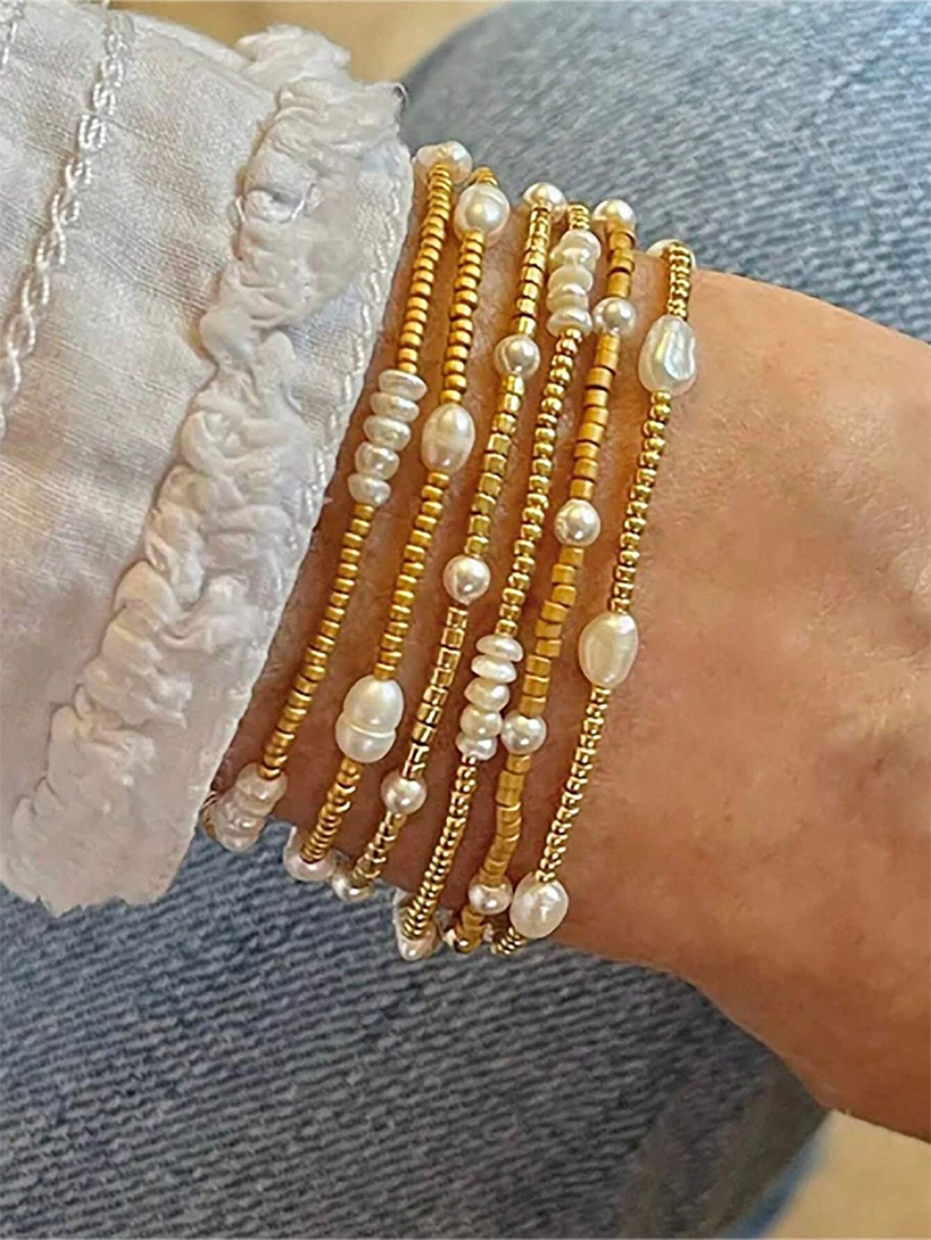 GOLD PEARL BRACELET SET