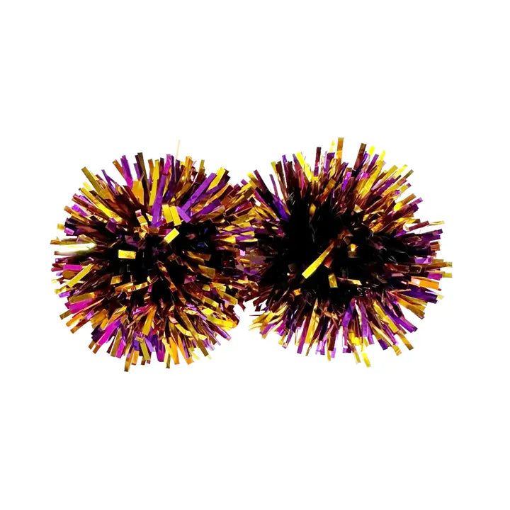PURPLE AND GOLD POM POM EARRINGS