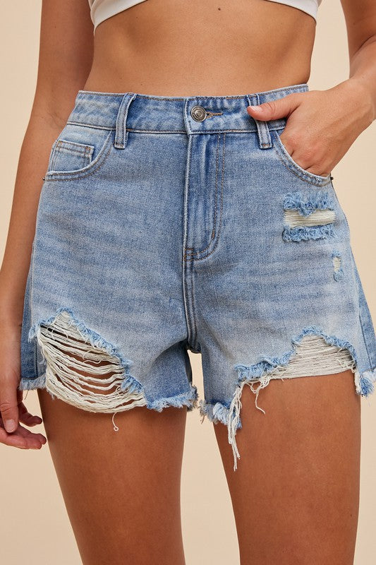 LUCY DISTRESSED DENIM SHORTS