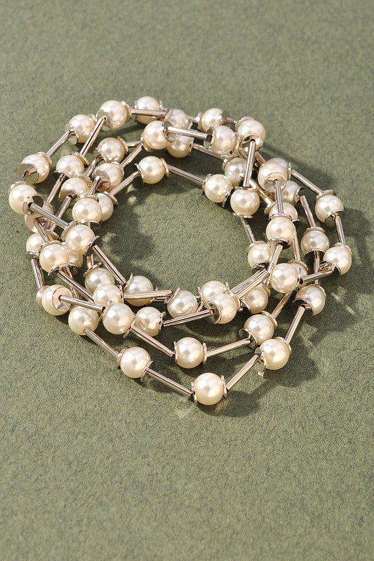 PEARL BEAD METAL BAR BRACELET SET