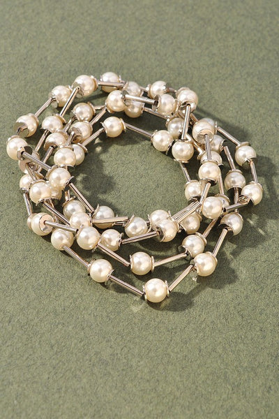 PEARL BEAD METAL BAR BRACELET SET