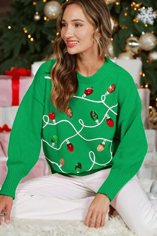 SEQUIN CHRISTMAS LIGHTS SWEATER