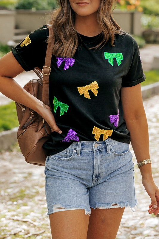 Mardi Gras Sequin Bow T Shirt