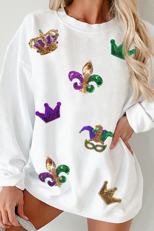 MARDI GRAS SEQUIN PATCH SWEATSHIRT