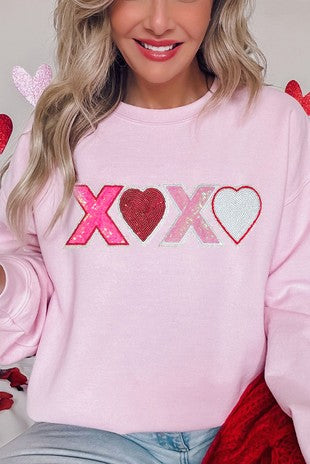 XOXO SEQUIN PATCH SWEATSHIRT