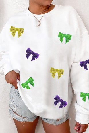 MARDI GRAS SEQUIN BOW SWEATSHIRT