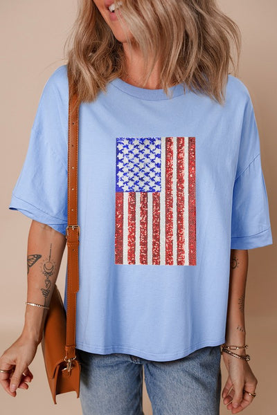 SEQUIN AMERICAN FLAG T-SHIRT
