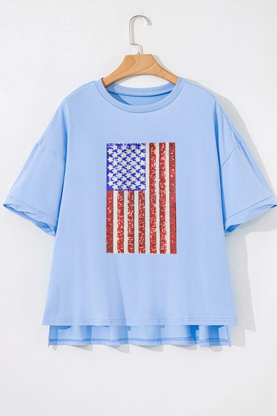 SEQUIN AMERICAN FLAG T-SHIRT