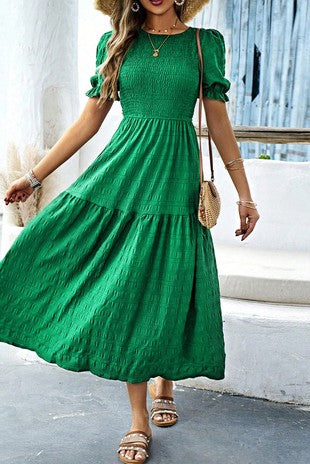 SHIRRED MIDI DRESS