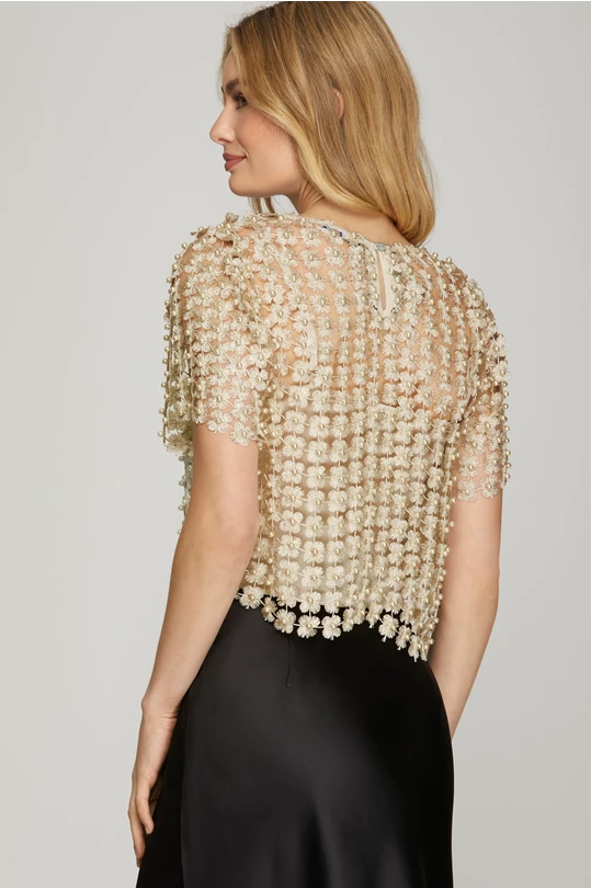 SPARKLE AND SASS PEARL BEADED TOP.