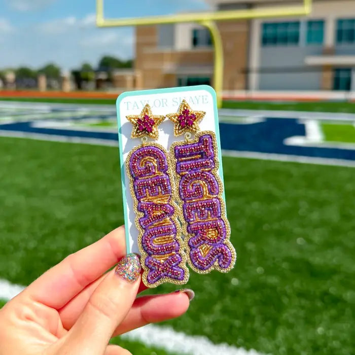 Lsu Geaux Tigers Beaded Drops