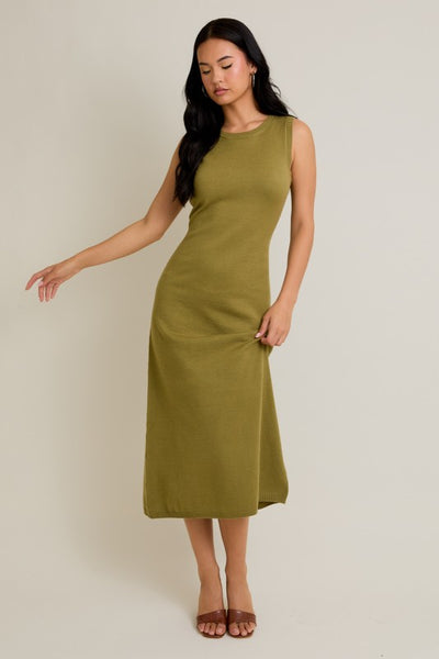 OLIVE WHISPER MIDI DRESS