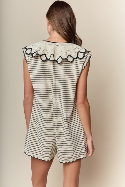 STRIPED LACE COLLAR ROMPER