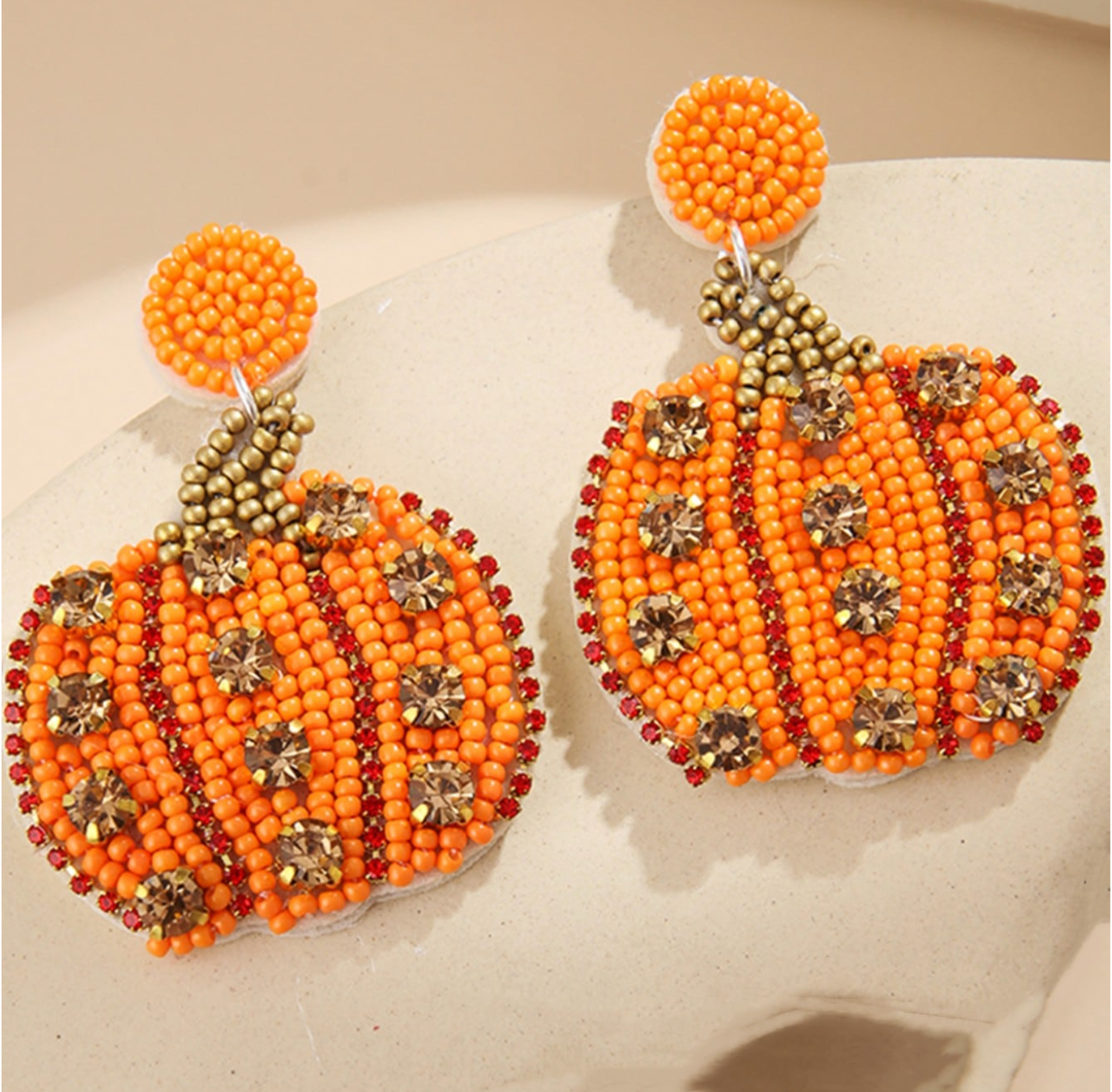 BEADED PUMPKIN EARRINGS