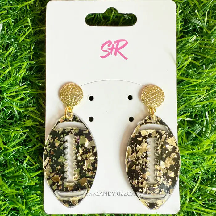METALLIC FOOTBALL DROP EARRINGS