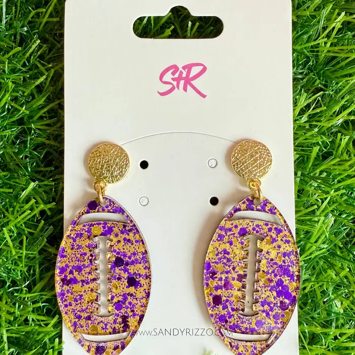 METALLIC FOOTBALL DROP EARRINGS