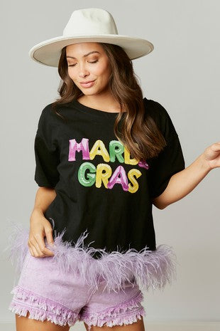 MARDI GRAS FEATHER TRIM TOP