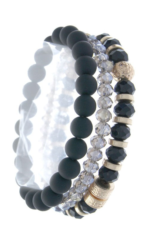 Rubber Coated Crystal Stretch Bracelet 3pc Set