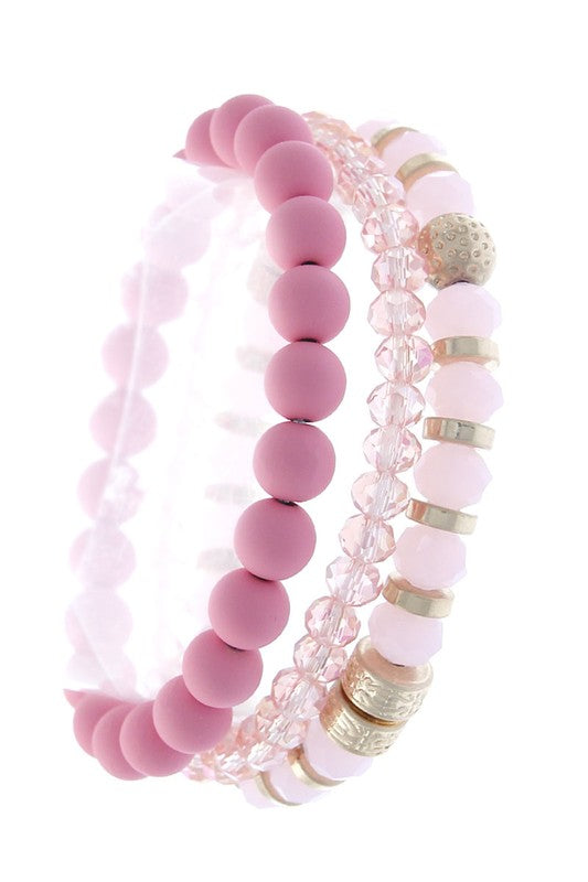 Rubber Coated Crystal Stretch Bracelet 3pc Set